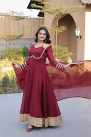 Women’s Anarkali Gown with Mirror Lace work Border and Matching Dupatta
