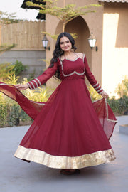 Women’s Anarkali Gown with Mirror Lace work Border and Matching Dupatta