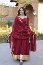 Women’s Anarkali Gown with Mirror Lace work Border and Matching Dupatta
