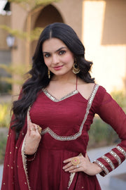Women’s Anarkali Gown with Mirror Lace work Border and Matching Dupatta