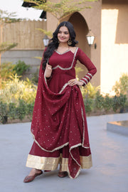 Women’s Anarkali Gown with Mirror Lace work Border and Matching Dupatta