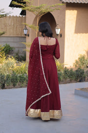 Women’s Anarkali Gown with Mirror Lace work Border and Matching Dupatta