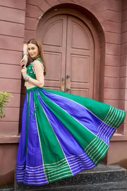 Women’s Green & Purple Gujarati Navratri Lehenga Choli with Gold Lace Border