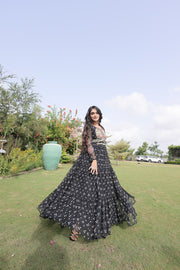Women’s Bandhani Print Faux Georgette Gown with Kutchi Patchwork