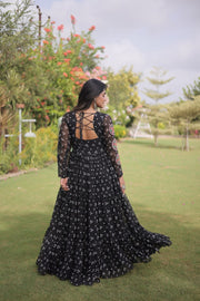 Women’s Bandhani Print Faux Georgette Gown with Kutchi Patchwork