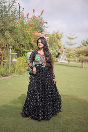 Women’s Bandhani Print Faux Georgette Gown with Kutchi Patchwork