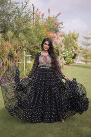 Women’s Bandhani Print Faux Georgette Gown with Kutchi Patchwork