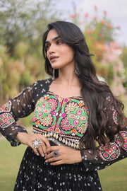 Women’s Bandhani Print Faux Georgette Gown with Kutchi Patchwork
