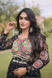 Women’s Bandhani Print Faux Georgette Gown with Kutchi Patchwork