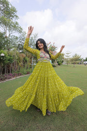 Women’s Bandhani Print Faux Georgette Gown with Kutchi Patchwork