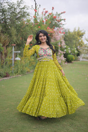 Women’s Bandhani Print Faux Georgette Gown with Kutchi Patchwork