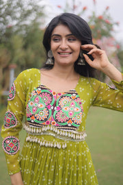 Women’s Bandhani Print Faux Georgette Gown with Kutchi Patchwork