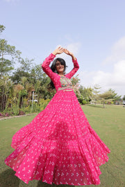 Women’s Bandhani Print Faux Georgette Gown with Kutchi Patchwork