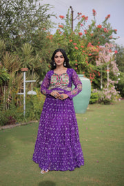 Women’s Bandhani Print Faux Georgette Gown with Kutchi Patchwork