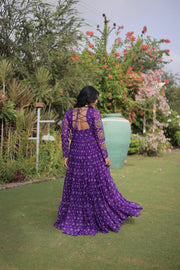 Women’s Bandhani Print Faux Georgette Gown with Kutchi Patchwork