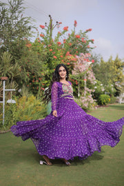 Women’s Bandhani Print Faux Georgette Gown with Kutchi Patchwork