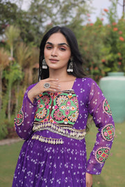 Women’s Bandhani Print Faux Georgette Gown with Kutchi Patchwork