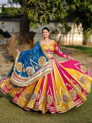 Women’s Yellow Gujarati Navratri Lehenga Choli with Designer Dupatta