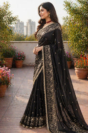 Women’s Embroidered Saree with Floral Border