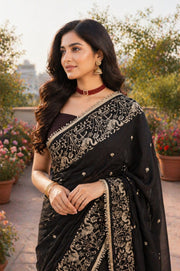 Women’s Embroidered Saree with Floral Border