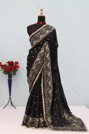 Women’s Embroidered Saree with Floral Border