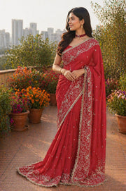 Women’s Embroidered Saree with Floral Border