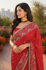 Women’s Embroidered Saree with Floral Border