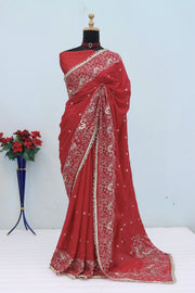 Women’s Embroidered Saree with Floral Border