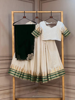 Women’s Traditional Lehenga Choli Set with Gold Lace & Embroidered Border Outfit