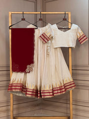 Women’s Traditional Lehenga Choli Set with Gold Lace & Embroidered Border Outfit