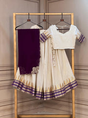 Women’s Traditional Lehenga Choli Set with Gold Lace & Embroidered Border Outfit