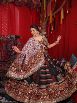 Women’s Multicolor Gujarati Navratri Lehenga Choli with Mirror Work