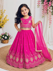 Girls Pink Embroidered Lehenga Choli with Dupatta