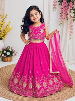 Girls Pink Embroidered Lehenga Choli with Dupatta