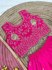 Girls Pink Embroidered Lehenga Choli with Dupatta