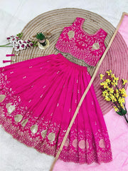 Girls Pink Embroidered Lehenga Choli with Dupatta