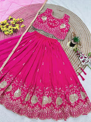 Girls Pink Embroidered Lehenga Choli with Dupatta