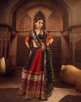 Women’s Red Gujarati Garba Lehenga Choli For Women