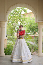 Women’s Cotton Gota Work Lehenga Choli Set, Full Stitched
