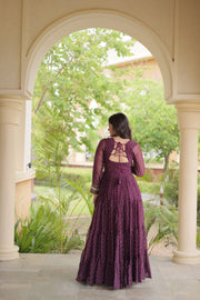 Women’s Laheriya Print Anarkali Gown with Kutchi Embroidery and Full Sleeves