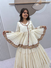 Women’s Cotton Anarkali Lehenga Set with Traditional Embroidered Work