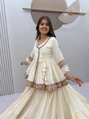 Women’s Cotton Anarkali Lehenga Set with Traditional Embroidered Work