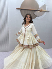 Women’s Cotton Anarkali Lehenga Set with Traditional Embroidered Work