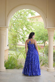 Women’s Faux Georgette Laheriya Print Gown with Kutchi Patchwork