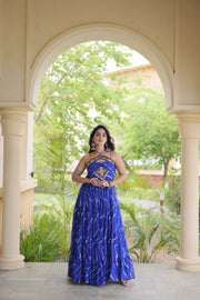 Women’s Faux Georgette Laheriya Print Gown with Kutchi Patchwork