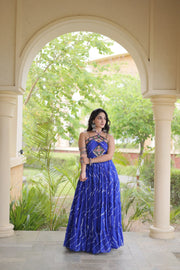Women’s Faux Georgette Laheriya Print Gown with Kutchi Patchwork