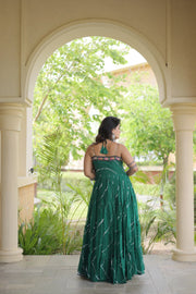 Women’s Faux Georgette Laheriya Print Gown with Kutchi Patchwork