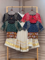 Women’s Kora Cotton Lehenga Choli Set with Gamthi Embroidery & Gota Patti Lace