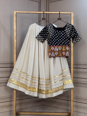 Women’s Kora Cotton Lehenga Choli Set with Gamthi Embroidery & Gota Patti Lace
