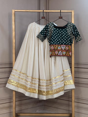 Women’s Kora Cotton Lehenga Choli Set with Gamthi Embroidery & Gota Patti Lace